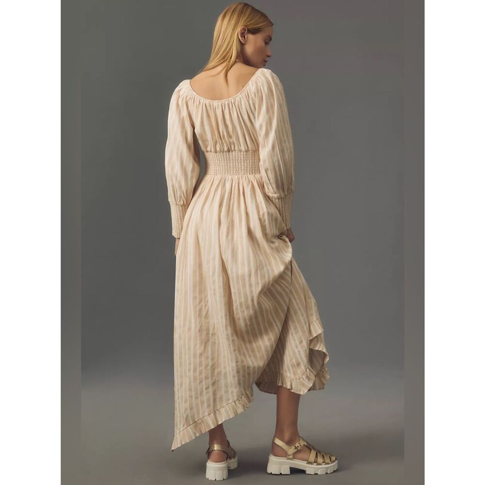 New By Anthropologie Long-Sleeve Smocked-Waist Stripe Maxi Dress Size S - Picture 3 of 8